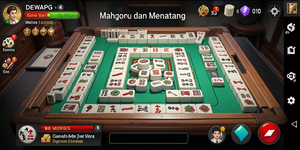Tampilan gameplay seru DEWAPG dengan berbagai ubin Mahjong.
