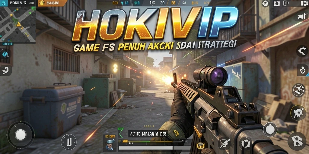 Screenshot HOKIVIP menunjukkan aksi tembak-menembak yang seru.