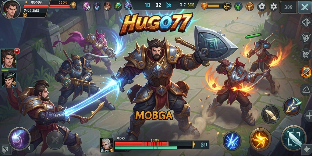 Tangkapan layar epik dari gameplay HUGO77 yang menampilkan aksi MOBA.
