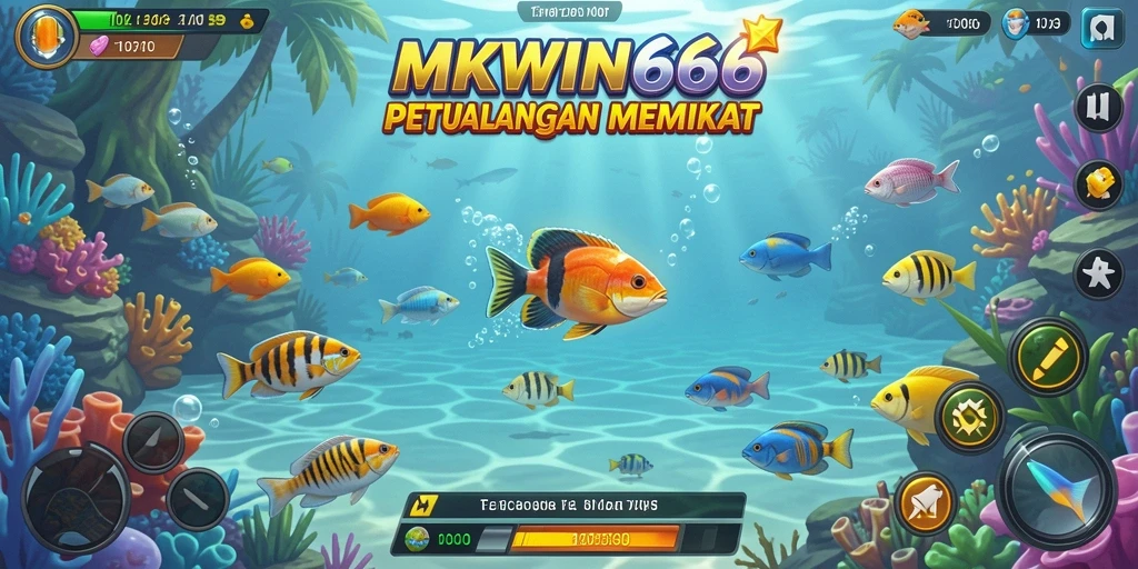Tangkapan layar gameplay MKWIN666 yang menunjukkan aksi menembak ikan.