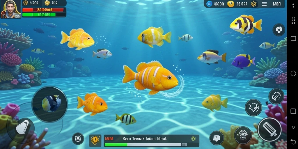 Tampilan gameplay yang seru dalam <strong>MPO08</strong>, menangkap ikan dengan berbagai senjata.