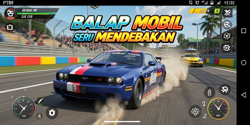 Tampilan gameplay seru dalam balapan mobil PT89.